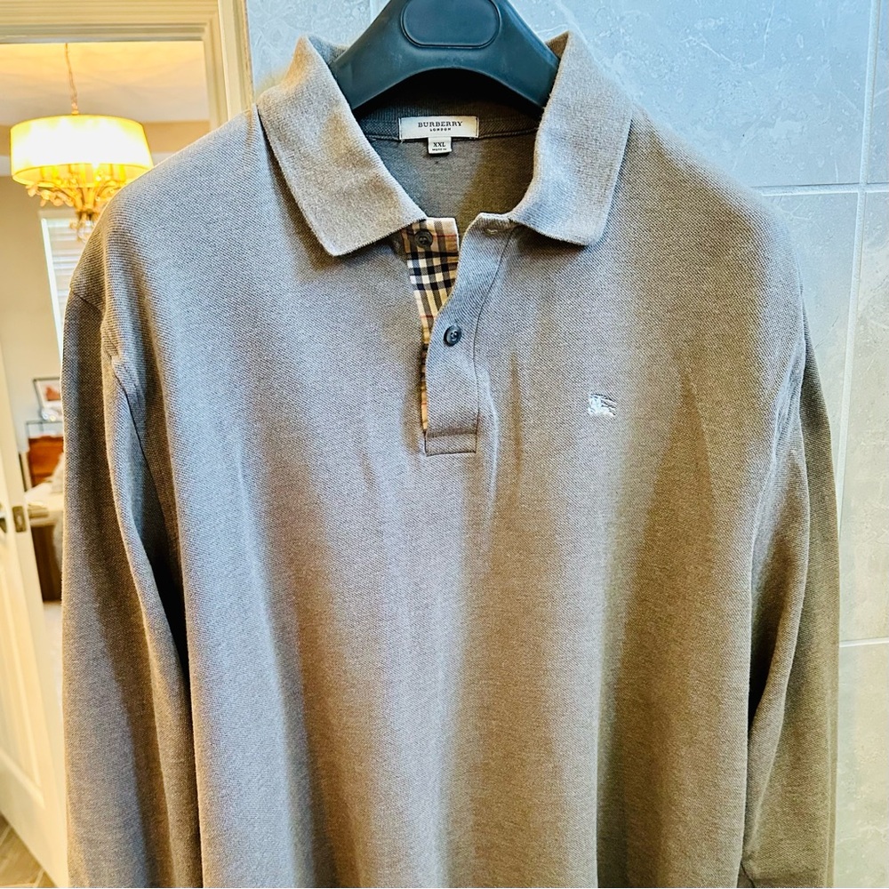 🔥🔥SOLD🔥🔥 BURBERRY LONDON XXL Gray L/S Polo **AUTHENTIC** CLEAN, BEAUTIFUL